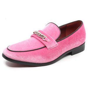 Pink Men's Vintage Velvet Designer Classic Smoking Dress Tuxedo Loafers Shoes